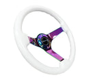 NRG Reinforced Steering Wheel - Classic White Wood Grain Wheel (3" Deep 3" Deep, 4mm ), 350mm, 3 Solid spoke center in Neochrome - RST-036WT-MC