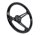 NRG Reinforced Classic Wood Grain Wheel, 350mm, 3 spoke Slotted Center Black with Black Painted Wood - RST-018BK-BK