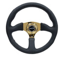 NRG Reinforced Steering Wheel- 350mm Sport Leather Racing ( 2.5" Deep) Comfort Grip 4mm metal gold spoke - RST-023GD-R