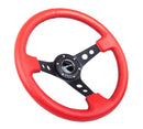 NRG Reinforced Steering Wheel - 350mm Sport Steering Wheel (3" Deep) - Black Spoke w/ Round holes / Red Leather / Black Stitch - RST-006RR-BS