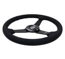 NRG 350mm sport steering wheel (1.5' deep) black Alcantara with Black stitching - Matte Black Solid Spokes - RST-037MB-SA