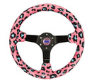 NRG Reinforced Steering Wheel - 350mm sport steering wheel (3' deep) Savage PinkLeopard Printed Micro Fiber Vegan Material with Matte Black spoke - RST-036MB-SV-PK