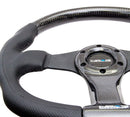 NRG CARBON FIBER STEERING WHEEL 350mm Blk frame blk stitching w/ RUBBER COVER HORN BUTTON - ST-014CFBK