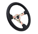 NRG Reinforced Steering Wheel - Hydro Dipped Tropical Floral 3" Deep, 5mm spoke, 350mm Sport Steering Wheel Black Leather w/ Black baseball stitching - RST-036FL-R