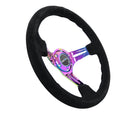 NRG Reinforced Steering Wheel 350mm Sport Steering Wheel Suede (3" Deep) Black Stitch with slits in Neochrome - RST-018S-MCBS