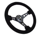 NRG Reinforced Steering Wheel - 350mm Sport Steering Wheel (3" Deep) - Black Spoke Suede Black Stitch - RST-006-S