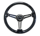 NRG Reinforced Classic Wood Grain Wheel, 350mm, 3 spoke Slotted Center Black matte color with black multi color flake wood - RST-018BSB-BK