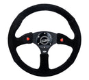 NRG Reinforced Steering Wheel - 350mm Sport Suede Racing ( 2.5" Deep) Comfort Grip, 4mm matte black spoke with Suede finish and dual button - RST-023D-S