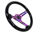 NRG Reinforced Classic Wood Grain Wheel, 350mm, 3 spoke Slotted Center Neochrome with Black Painted Wood - RST-018BK-MC