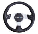 NRG CARBON FIBER STEERING WHEEL 350mm SILVER frame blk stitching w/ RUBBER COVER HORN BUTTON - ST-014CFSL