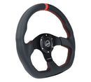 NRG Reinforced Steering Wheel - 320mm Sport Leather flat bottom with Red center mark, Red stitching - RST-024MB-R-RD