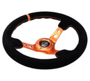 NRG Reinforced Steering Wheel - 350MM Sport Steering Wheel (3" Deep) - Black Suede Orange center mark with Orange stitching and Orange Center spoke - RST-006S-OR