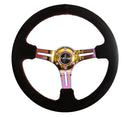 NRG Reinforced Steering Wheel 350mm Sport Steering Wheel Suede (3" Deep) Red Stitch with slits in Neochrome - RST-018S-MCRS