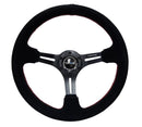 NRG Reinforced Steering Wheel 350mm Sport Steering Wheel SUEDE (3" Deep) Black Leather with Red Stitch - RST-018S-RS