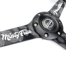NRG 350mm sport steering wheel (1.5' deep) black perforated Leather with Black stitching - Matte Black Solid Spokes with Minty Fresh Miata Logo Etched - RST-037MB-MF
