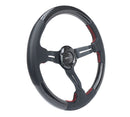 NRG CARBON FIBER STEERING WHEEL W/ LEATHER ACCENT 350mm 1.5" DEEP RED STICHING - ST-010CFRS