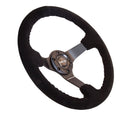 NRG Reinforced Steering Wheel-Odi signature RACE STYLE - 350mm sport steering wheel (3' deep) black Suede w/ Black baseball stitching - Matte Black spoke - RST-036MB-S