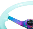 NRG Reinforced Steering Wheel - Classic Minty Fresh Wood Grain Wheel (3" Deep), 350mm, 3 Solid spoke center in Neochrome - RST-036MF-MC