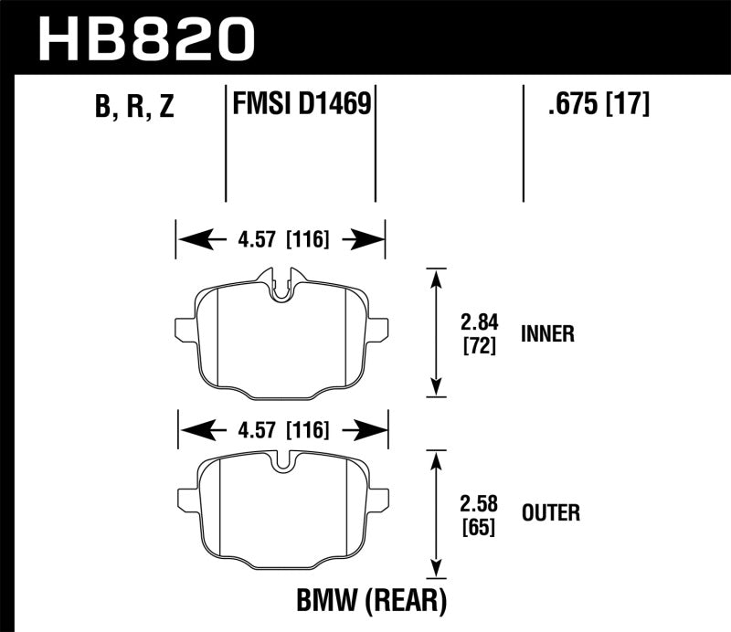 Hawk Ceramic Street Rear Brake Pads - 12-17 BMW M6 / 14-17 BMW M6 Gran Coupe / 13-16 BMW M5 - HB820Z.675