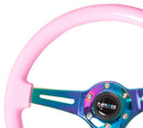 NRG Classic Wood Grain Wheel, 350mm 3 Neochrome spokes, solid pink painted grip - ST-015MC-PK