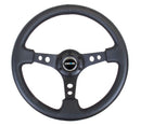 NRG Reinforced Steering Wheel - 350mm Sport Steering Wheel (3" Deep) - Black Spoke w/ Round holes / Black Leather - RST-006BK
