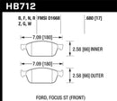 Hawk Ceramic Street Front Brake Pads - 13 Ford Focus - HB712Z.680