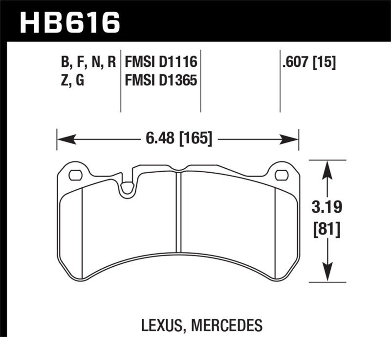 Hawk DTC-60 Race Front Brake Pads - 18-21 Subaru STI, 08-11 Lexus IS-F / 05-06 M Benz CLK55 AMG / 07-08 CLK63 AMG - HB616G.607