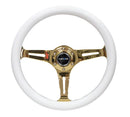 NRG Classic Wood Grain Wheel - 350mm 3 Chrome Gold Spokes - White Grip - ST-015CG-WT