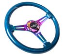 NRG Classic Wood Grain Wheel, 350mm 3 Neochrome spokes, blue pearl/flake paint - ST-015MC-BL