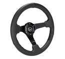 NRG Reinforced Steering Wheel - 330mm Sport Leather Racing ( 3" Deep) Comfort Grip, 4mm matte black spoke with criss cross stitching - RST-033BK-R