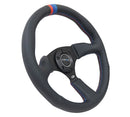 NRG Reinforced Steering Wheel - 350mm Sport Leather Racing ( 2.5" Deep) Comfort Grip, 4mm matte black spoke with m3 stitching and line - RST-023MB-R-M3