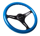 NRG Classic Wood Grain Wheel, 350mm 3 black spokes, blue pearl/flake paint - ST-015BK-BL