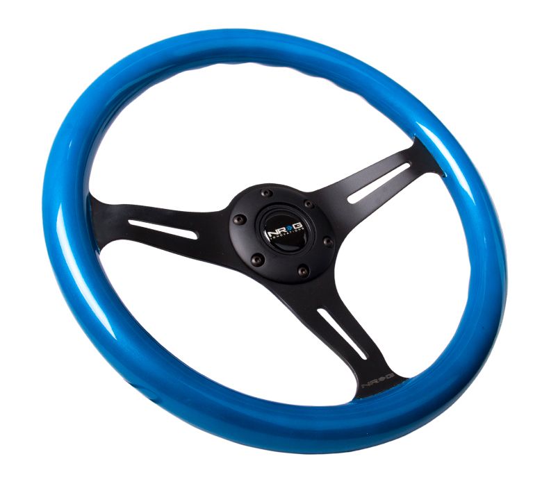 NRG Classic Wood Grain Wheel, 350mm 3 black spokes, blue pearl/flake paint - ST-015BK-BL