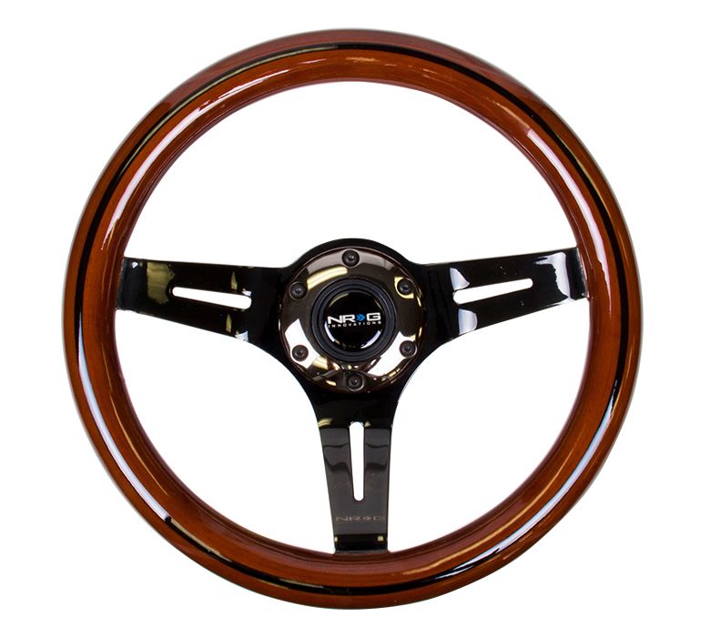 NRG Classic Dark Wood Grain Wheel, Black line inlay, 310mm, 3 spoke center in Black Chrome - ST-310BRB-BK