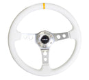 NRG Reinforced Steering Wheel - 350mm Sport Steering Wheel (3" Deep) Silver Spoke with White Leather finish and White Stitch - RST-006WT-Y