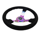 NRG Reinforced Steering Wheel 350mm Sport Steering Wheel Suede (3" Deep) Black Stitch with slits in Neochrome - RST-018S-MCBS