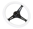NRG Classic Wood Grain Wheel - 350mm 3 black spokes - Glow-n-the-dark grip - ST-015BK-GL
