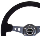 NRG Reinforced Steering Wheel - 350mm Sport Steering Wheel (3" Deep) - Black Spoke Suede Black Stitch - RST-006-S