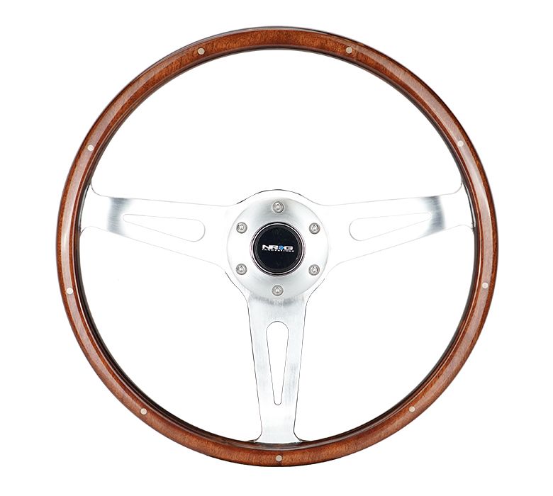 NRG Classic Wood Grain Wheel, 365mm, 3 spoke center in polished aluminum, wood with metal accents - ST-065
