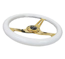 NRG Classic Wood Grain Wheel - 350mm 3 Chrome Gold Spokes - White Grip - ST-015CG-WT