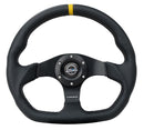 NRG Reinforced Steering Wheel - 320mm Sport Leather flat bottom with yellow center mark - RST-024MB-R-Y