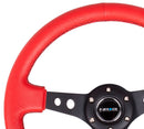 NRG Reinforced Steering Wheel - 350mm Sport Steering Wheel (3" Deep) - Black Spoke w/ Round holes / Red Leather / Black Stitch - RST-006RR-BS