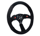 NRG Reinforced Steering Wheel - 350mm Sport Suede Racing ( 2.5" Deep) Comfort Grip, 4mm matte black spoke with Suede finish and dual button - RST-023D-S