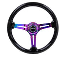 NRG Reinforced Classic Wood Grain Wheel, 350mm, 3 spoke Slotted Center Neochrome with Black Painted Wood - RST-018BK-MC