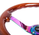NRG Reinforced Steering Wheel - Classic Dark Wood Grain Wheel (3" Deep, 4mm ), 350mm, 3 Solid spoke center in Neochrome - RST-036BR-MC