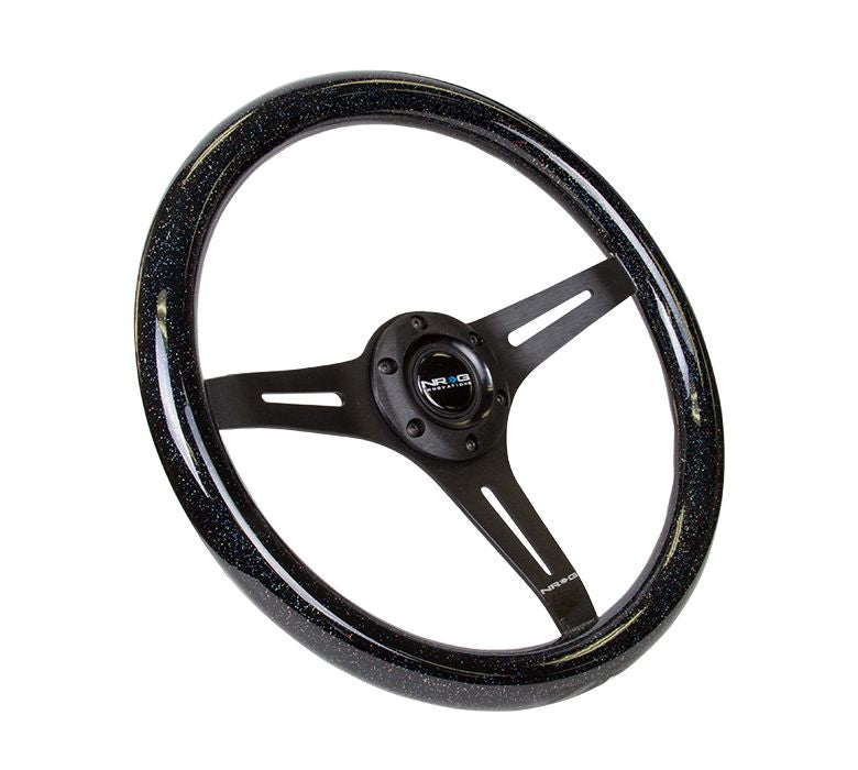 NRG Classic Wood Grain Wheel, 350mm 3 black spokes-Black Sparkled Color - ST-015BK-BSB