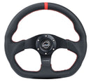 NRG Reinforced Steering Wheel - 320mm Sport Leather flat bottom with Red center mark, Red stitching - RST-024MB-R-RD