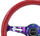 NRG Classic Wood Grain Wheel - 350mm 3 Neochrome spokes - Red grip - ST-015MC-RD