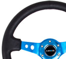 NRG Reinforced Steering Wheel - 350mm Sport Steering Wheel (3" Deep) - Blue Spoke w/ Round holes / Black Leather - RST-006BL