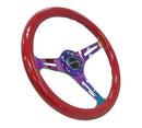 NRG Classic Wood Grain Wheel - 350mm 3 Neochrome spokes - Red grip - ST-015MC-RD